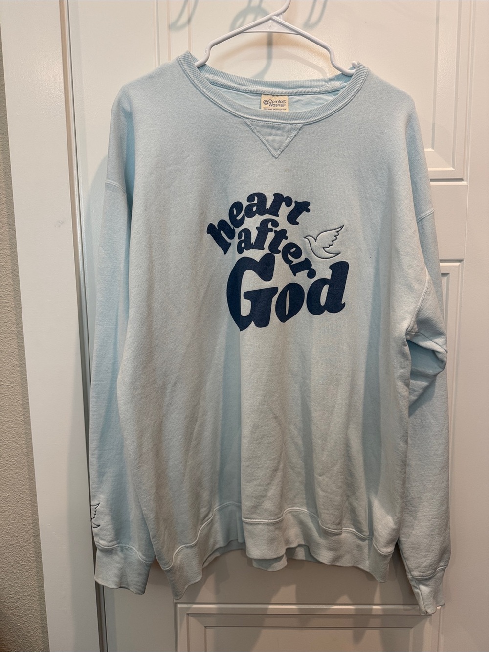 Comfort Colors Light Blue 'Heart After God' Graphic Crewneck Sweatshirt